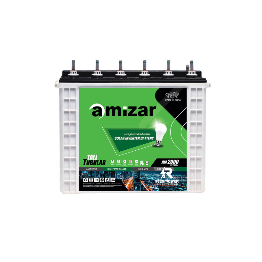 200Ah 12V Amizar Tubular Solar Battery – Indian Tall Type, 30% More Cyclic Life