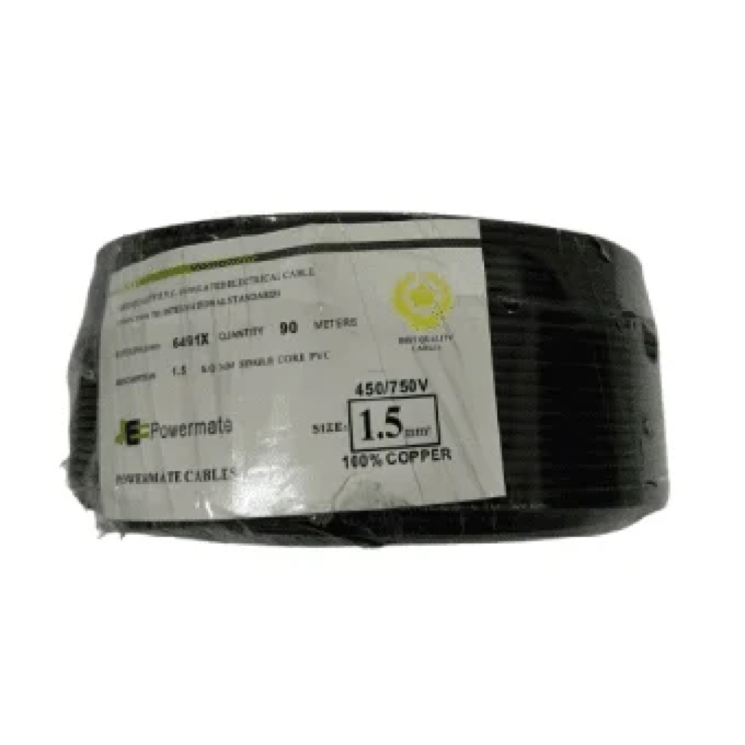 1.5mm Powermate Electric Cable Single Core 90m – Black Color