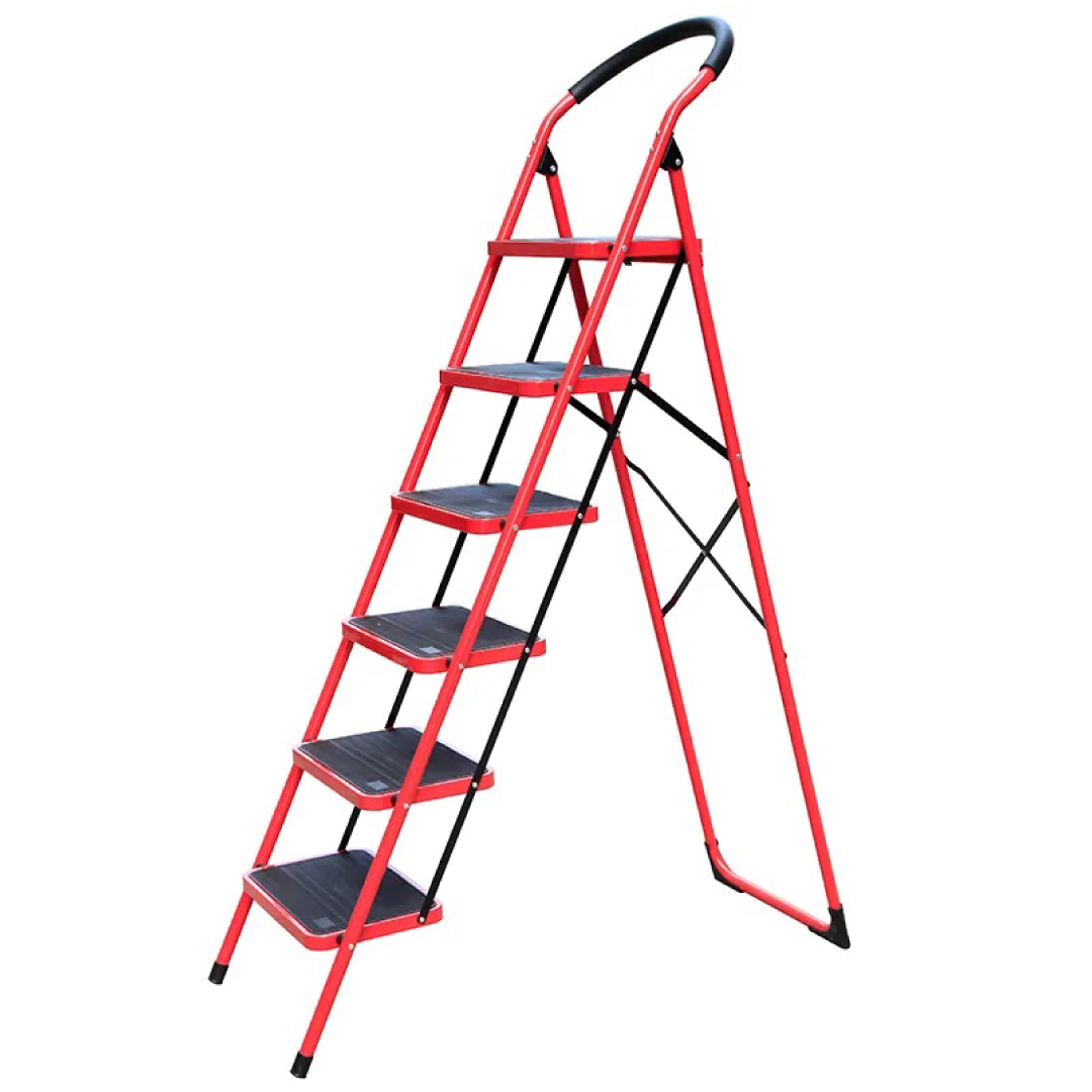 6-Step Red Foldable Heavy-Duty Ladder