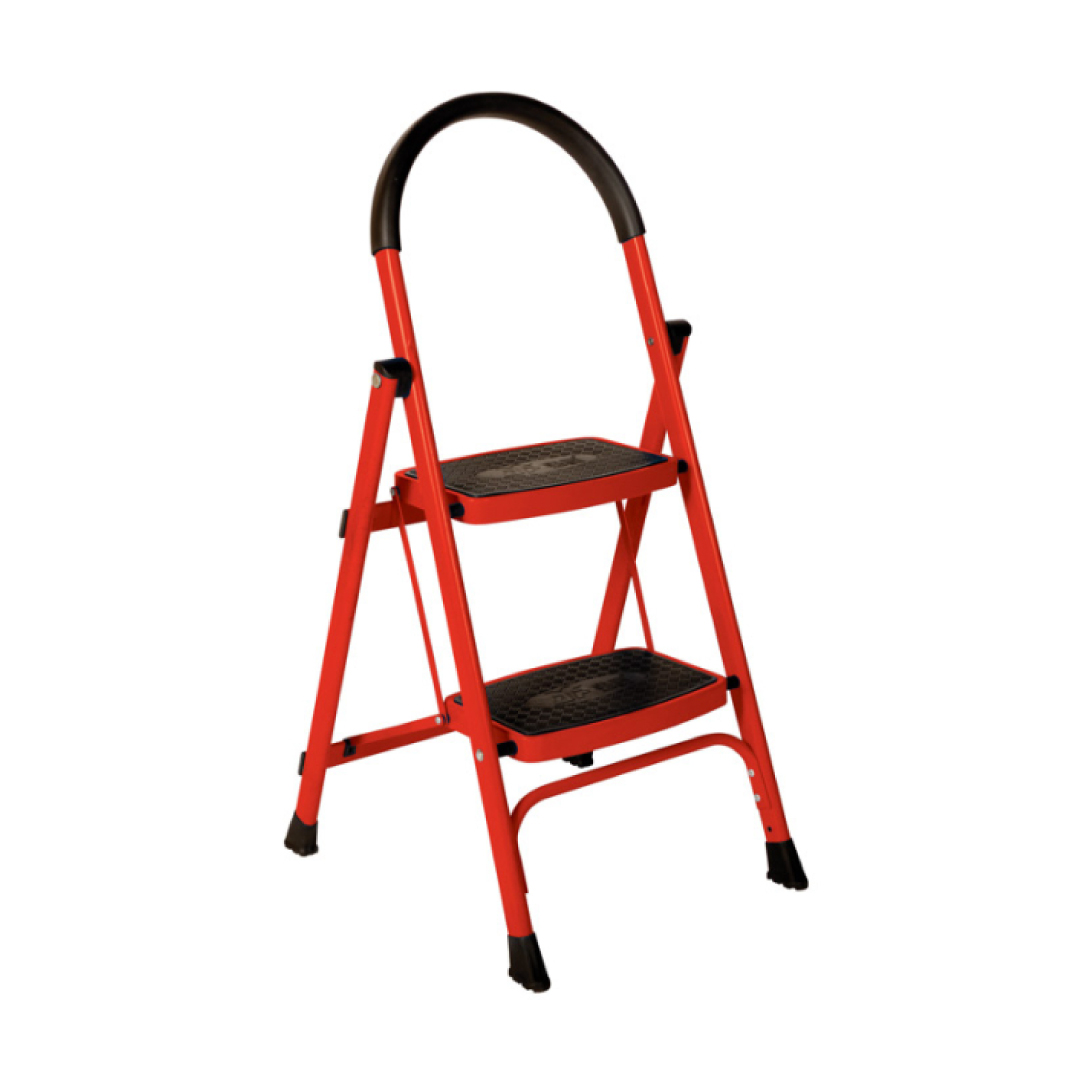 A-Type 2-Step Steel Ladder – Red - Image 2