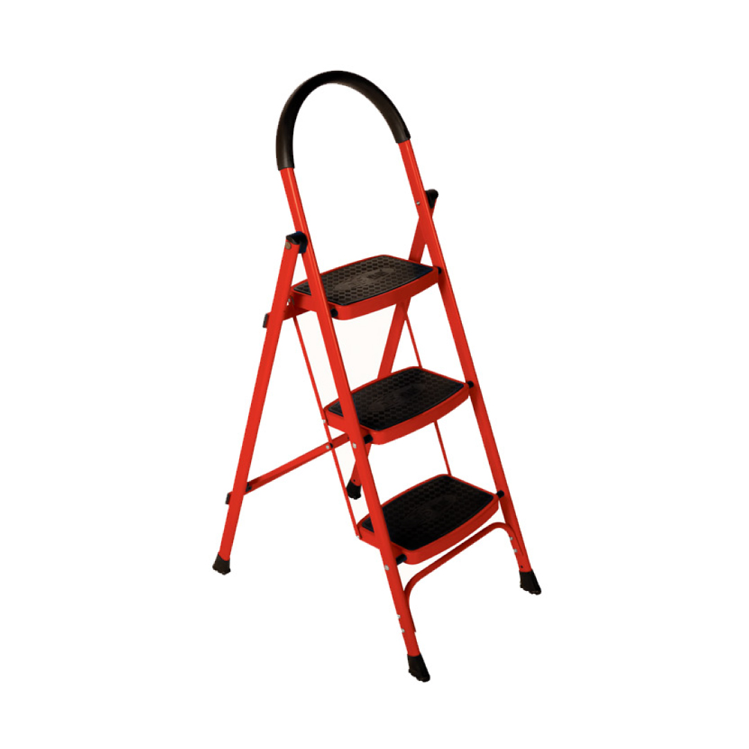 A-Type 3-Step Steel Ladder – Red