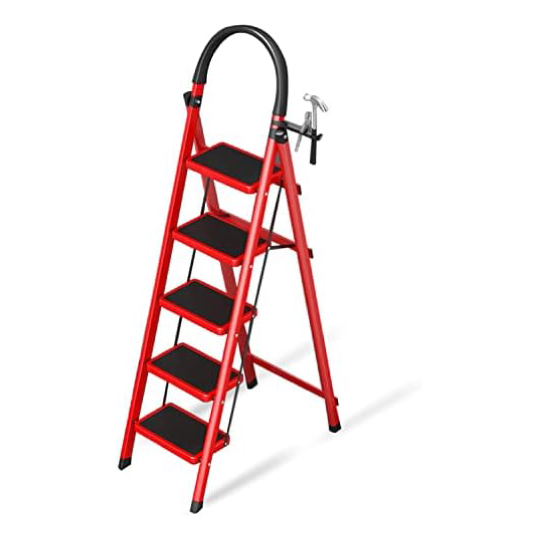 5-Step Red Foldable Heavy-Duty Ladder