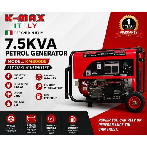 7.5KVA KMAX KM8000E Petrol Generator - Key Start
