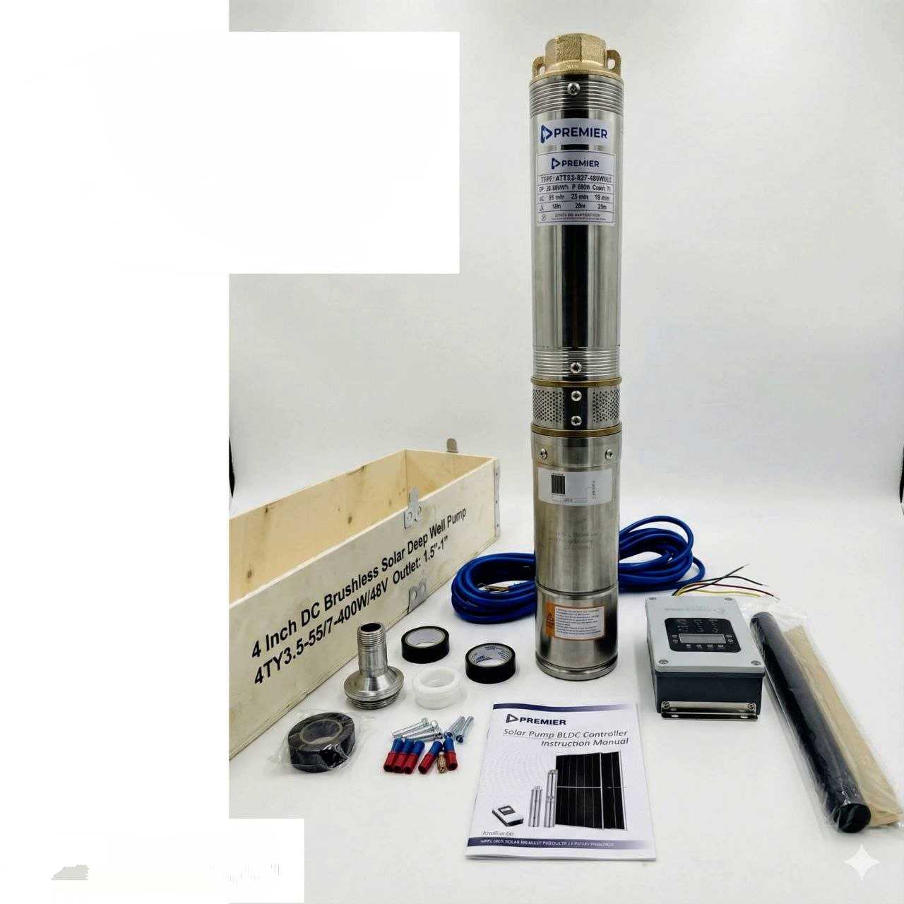 400W Premier DC Solar Brushless Submersible Pump 48V 55M 4 Inch - 4TY3.5-55/7-400W/48V