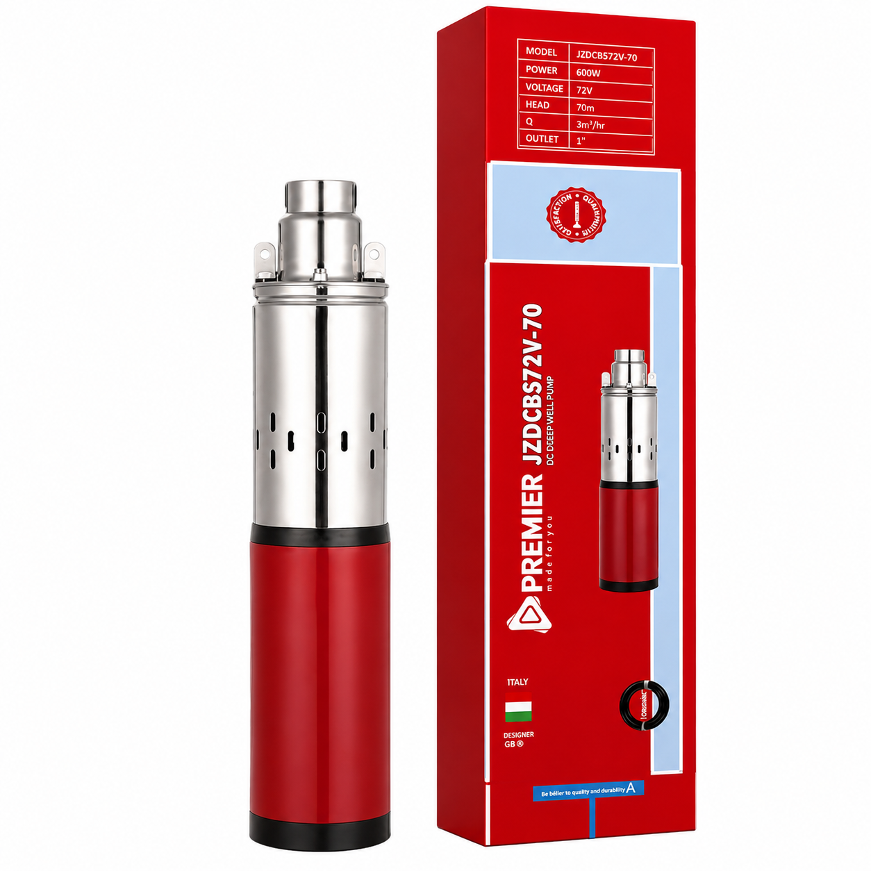 70M Premier DC Deep Well Submersible Pump - 600W, 72V (JZDCBS72V-70)