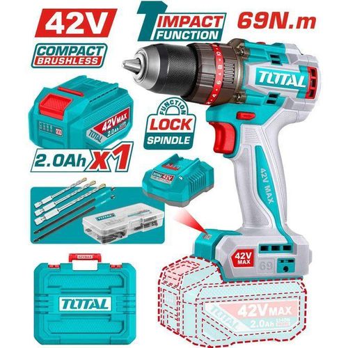 TOTAL Compact Brushless Cordless Impact Drill 42V 69Nm - TIDLI426981