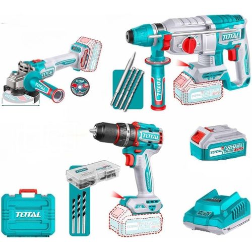 TOTAL TOSLI251195 Cordless 3 pcs Combo Kit - Impact Drill, Angle Grinder, and Rotary Hammer
