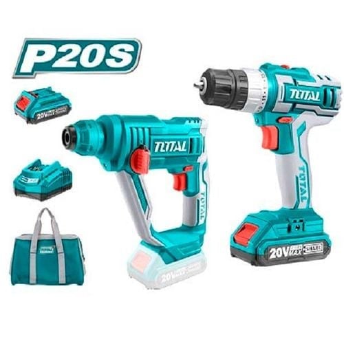 TOTAL 20V Cordless Drill & Rotary Hammer Lithium-Ion Cordless 2Pcs Combo Kit - TCKLI2008
