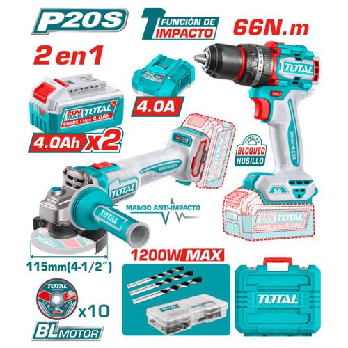 TOTAL TCKLI20256 Cordless 2 pcs Combo Kit - 20V