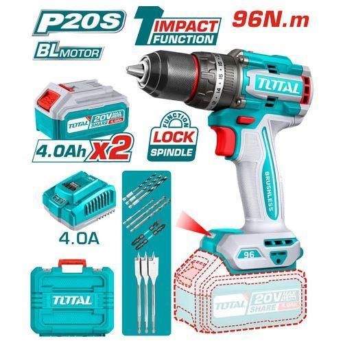 TOTAL Brushless Cordless Impact Drill 20V 96Nm- TIDLI209686