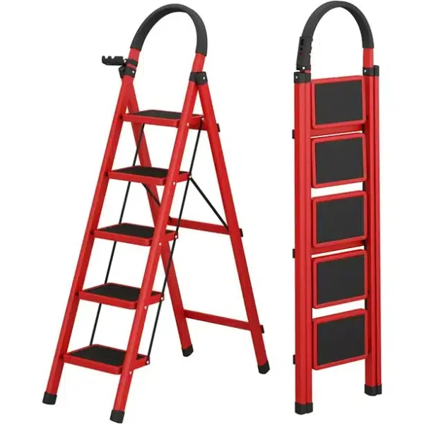 HSL5 (5 Step) Household Foldable Steel Red Ladder