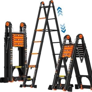 2.9m + 2.9m (5.8m) Double Telescopic Steel Ladder (7 + 7 Step)