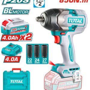 TOTAL Cordless Impact Wrench 850Nm with 2 20v Batteries / 4.0Ah- TIWLI2085