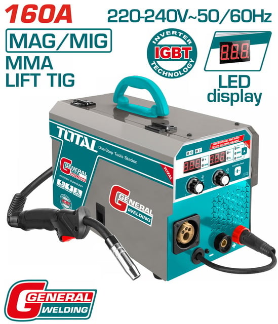 Total 160A Inverter MAG/MIG/MMA/TIG Lift Welding Machine (TMGT16058)