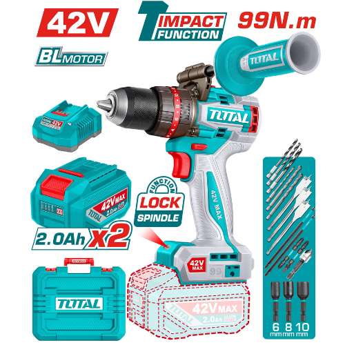 TOTAL 42V Compact Brushless Cordless Impact Drill 99Nm - TIDLI429982