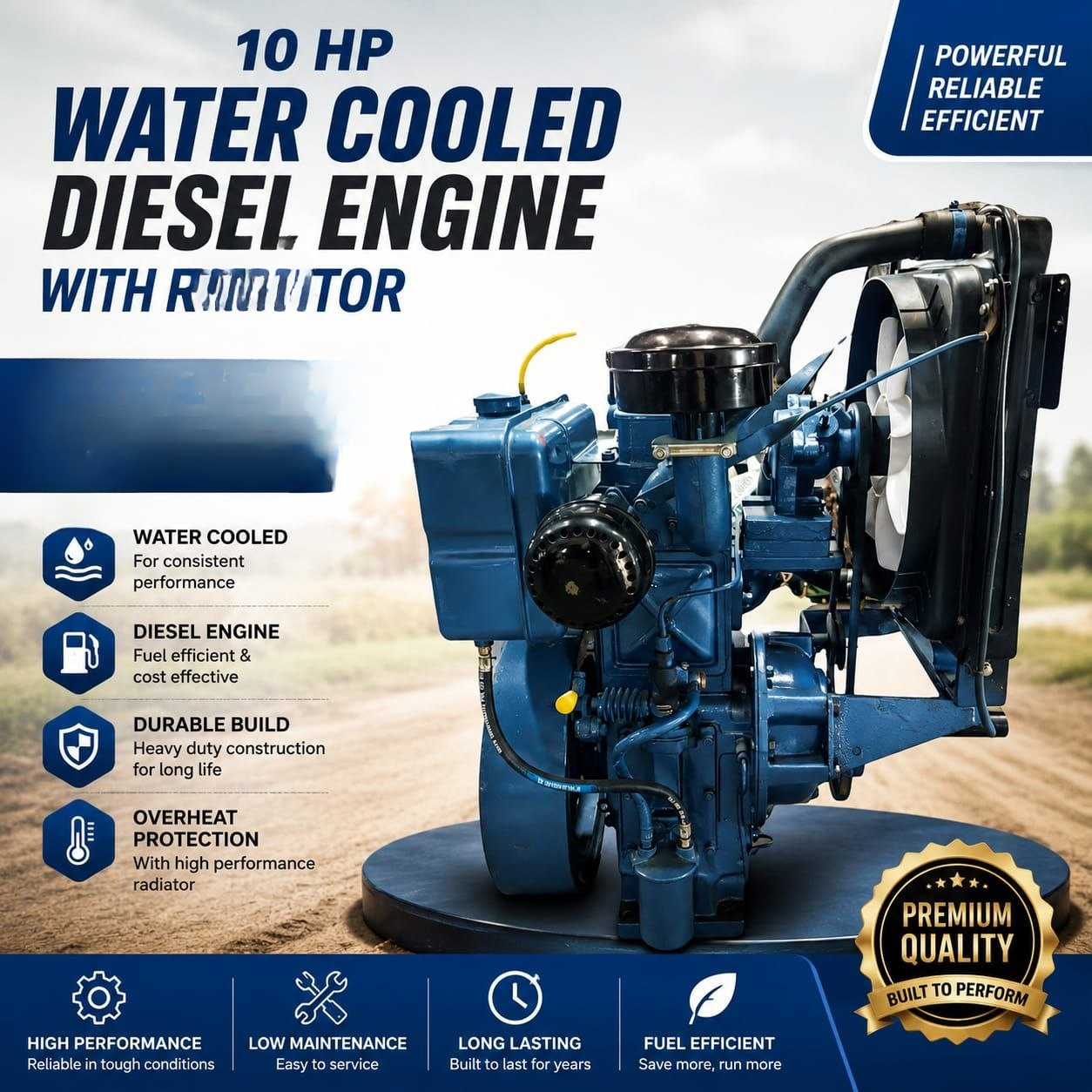 10HP Water-Cooled Diesel Engine with Radiator